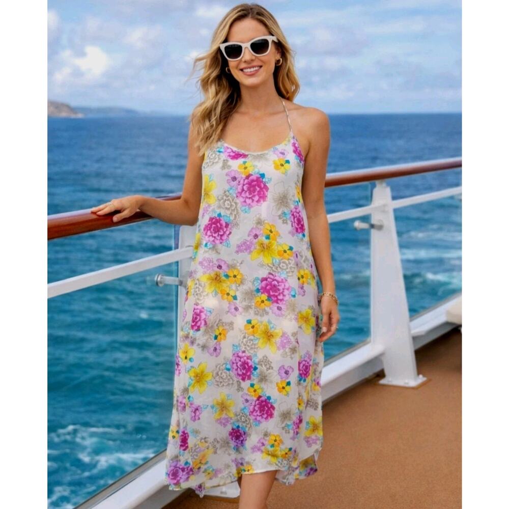 Kieus Vintage Sz L made Strappy Handkerchief Hem Dress Floral